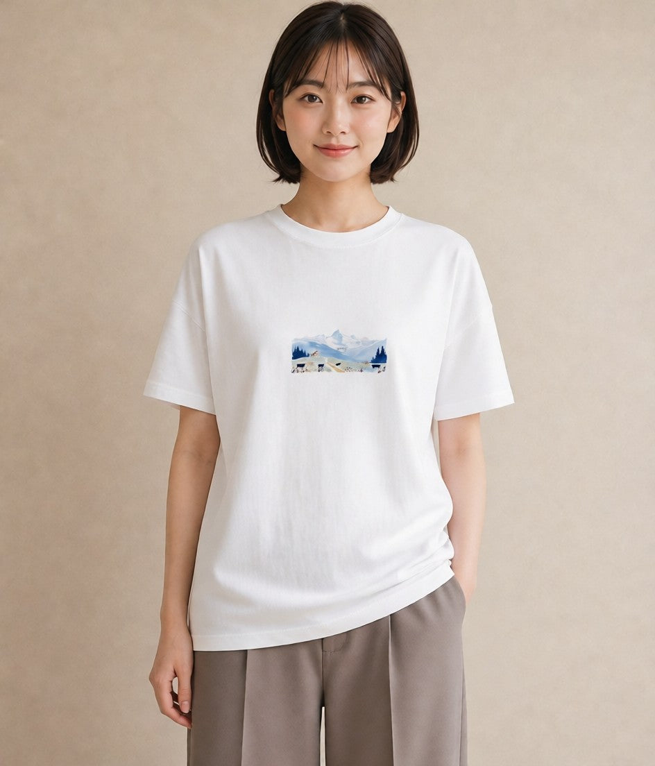 Tシャツ レディース 山 星空 宇宙 イラスト アート風 お揃い 親子 白T YMAZO