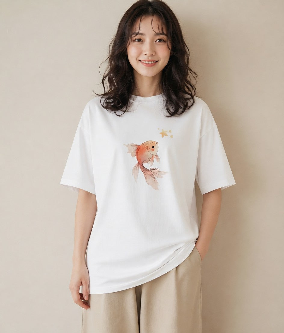 半袖Tシャツ レディース 流れ星 星空 宇宙 イラスト 水彩風 20代 カジュアルコーデ 白T YMAZO
