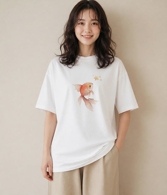 半袖Tシャツ レディース 流れ星 星空 宇宙 イラスト 水彩風 20代 カジュアルコーデ 白T YMAZO