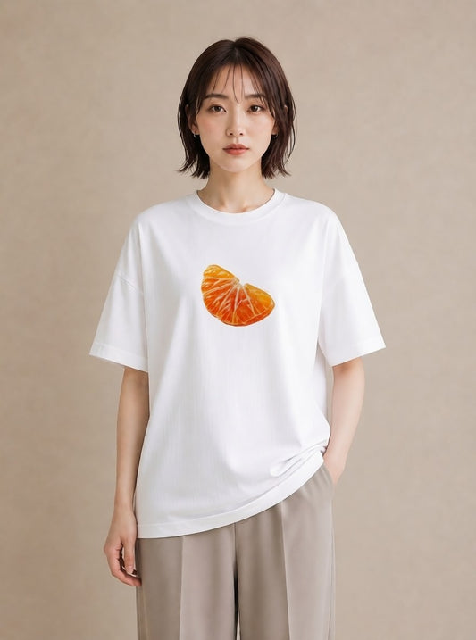 Tシャツ レディース みかん 食べ物 フード イラスト ゆるコーデ ママ カフェ服 白T YMAZO