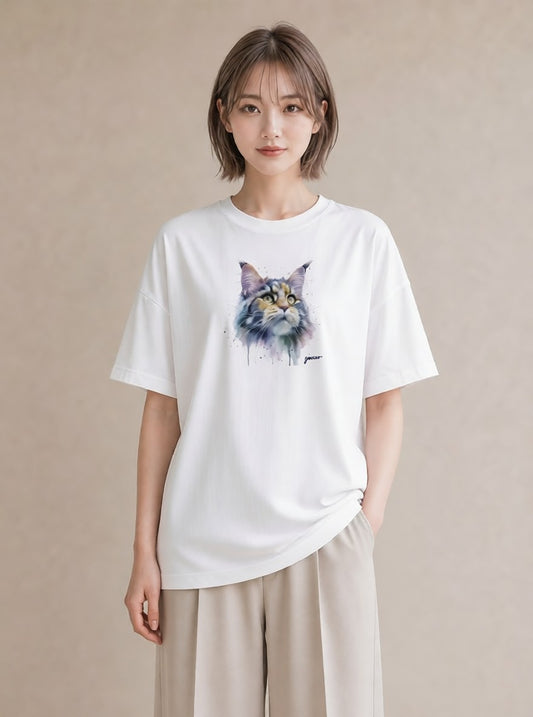 グラフィックTシャツ レディース 猫好き 猫 ねこ イラスト ミニマル お出かけ 普段着 白T YMAZO