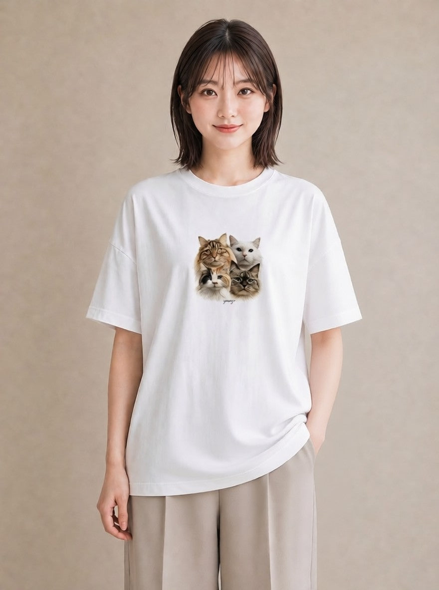 デザインTシャツ レディース 猫 ねこ イラスト ラフカジュアル 部屋着 女性向けギフト 白T YMAZO