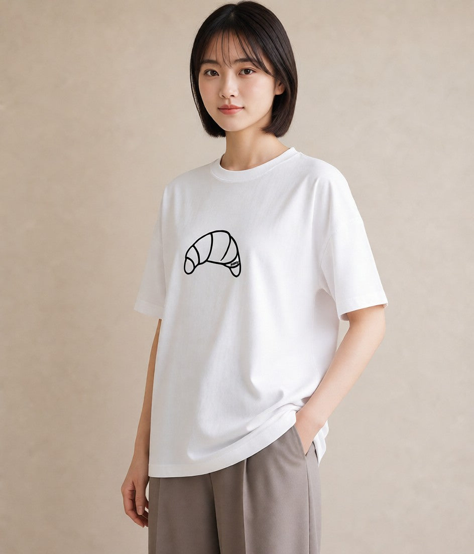 プリントTシャツ レディース クロワッサン 食べ物 フード イラスト 抜け感 女性 旅行用 白T YMAZO