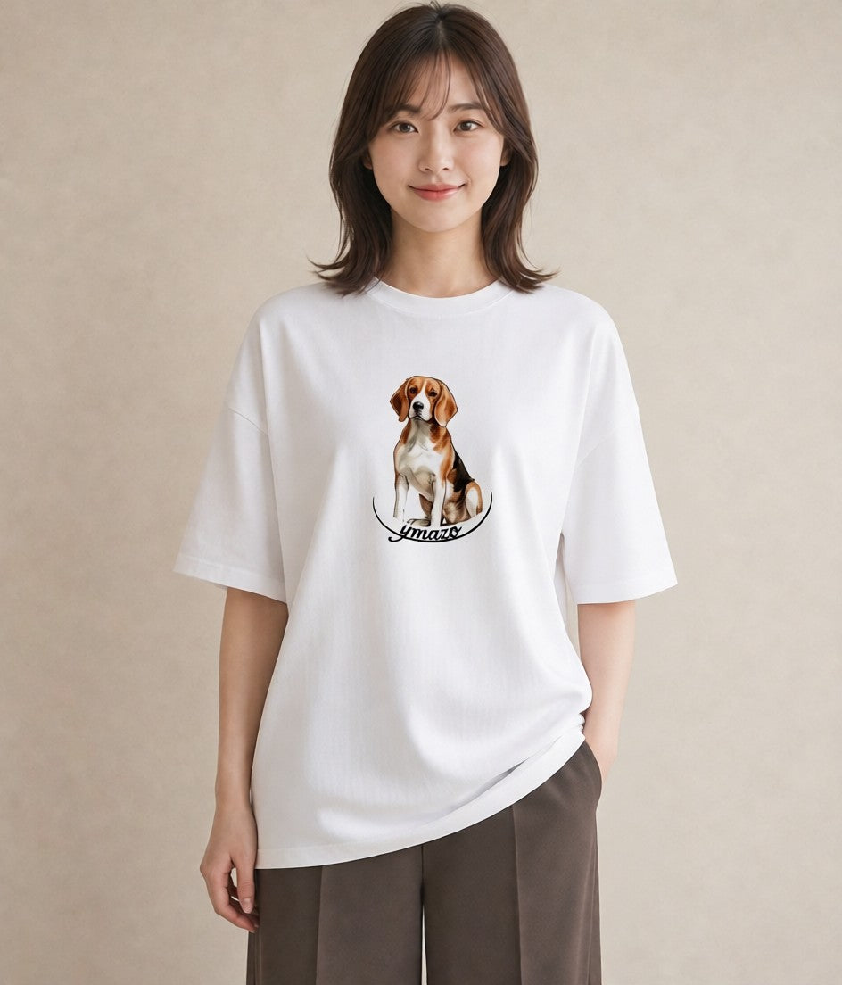 プリントTシャツ レディース ビーグル 犬 いぬ イラスト 休日コーデ 女子会 お揃い 白T YMAZO