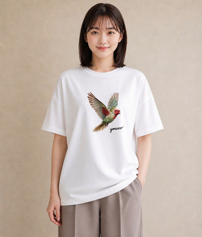 半袖Tシャツ レディース ボタンインコ ペット 動物 イラスト ニュアンス 秋コーデ おしゃれギフト 白T YMAZO