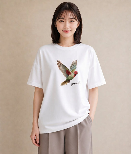 半袖Tシャツ レディース ボタンインコ ペット 動物 イラスト ニュアンス 秋コーデ おしゃれギフト 白T YMAZO
