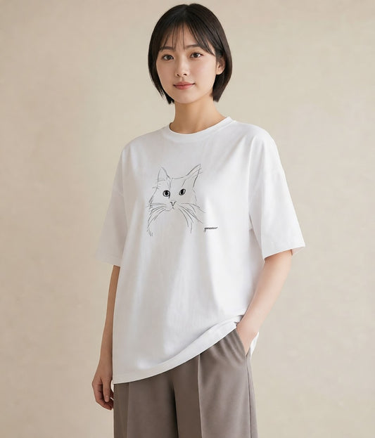 半袖Tシャツ レディース 猫 ねこ ネコ イラスト ナチュラル 春コーデ 姉妹 白T YMAZO