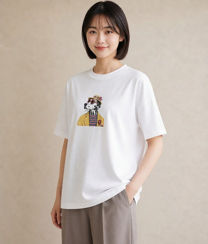 グラフィックTシャツ レディース ダルメシアン 犬 いぬ イラスト 個性的 友達ギフト 部屋着 白T YMAZO