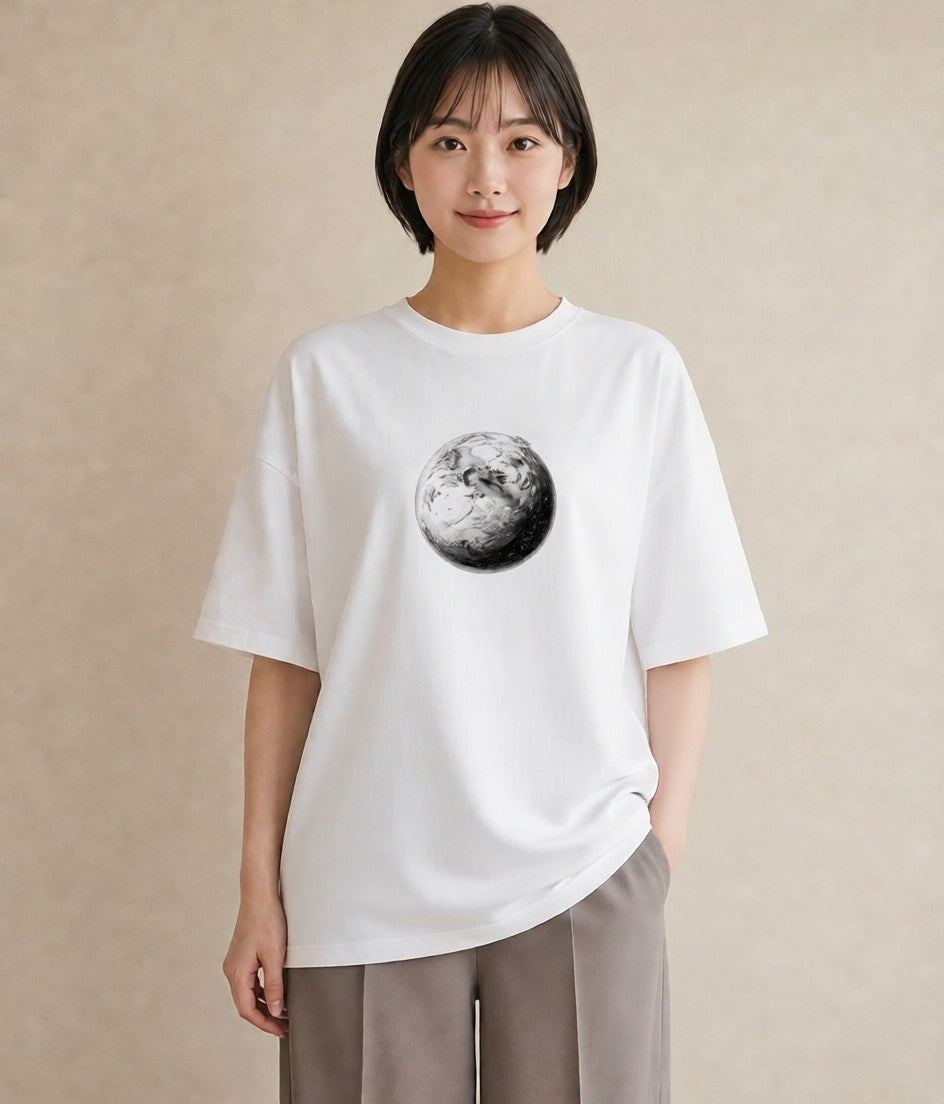 デザインTシャツ レディース プラネット 星空 宇宙 イラスト 線画 ビーチ デイリーウェア 白T YMAZO