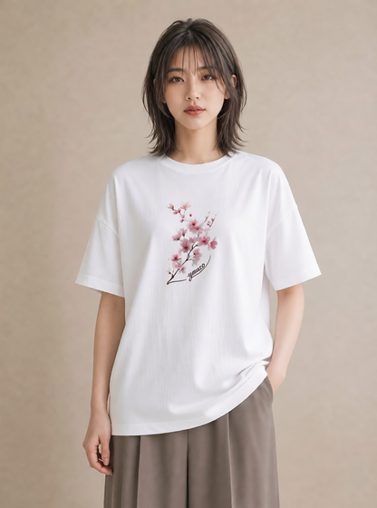 半袖Tシャツ レディース 梅 花 花柄 イラスト クリスマス 旅行 白T YMAZO