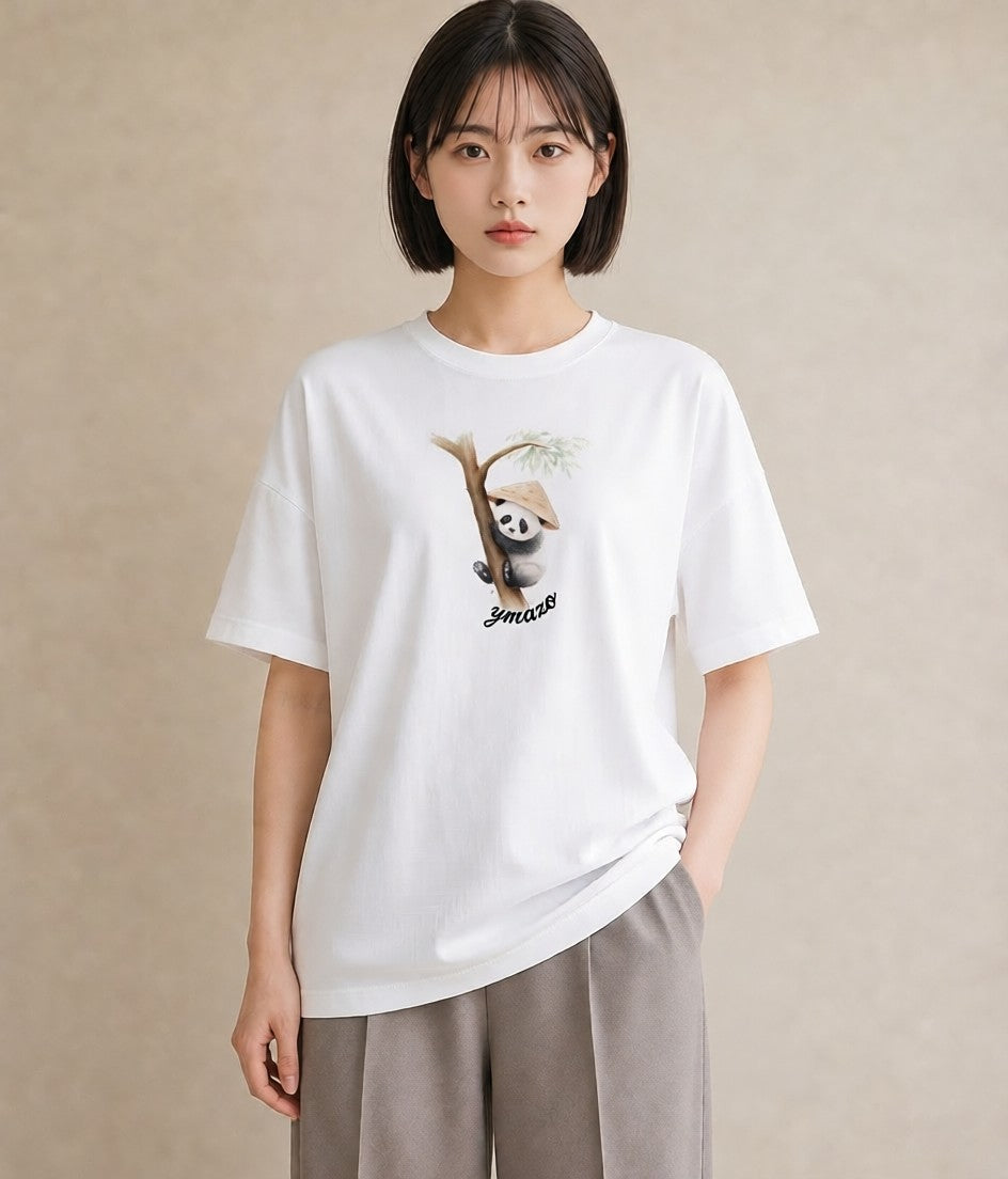 半袖Tシャツ レディース レッサーパンダ 動物 アニマル イラスト 海 カフェ巡り 白T YMAZO