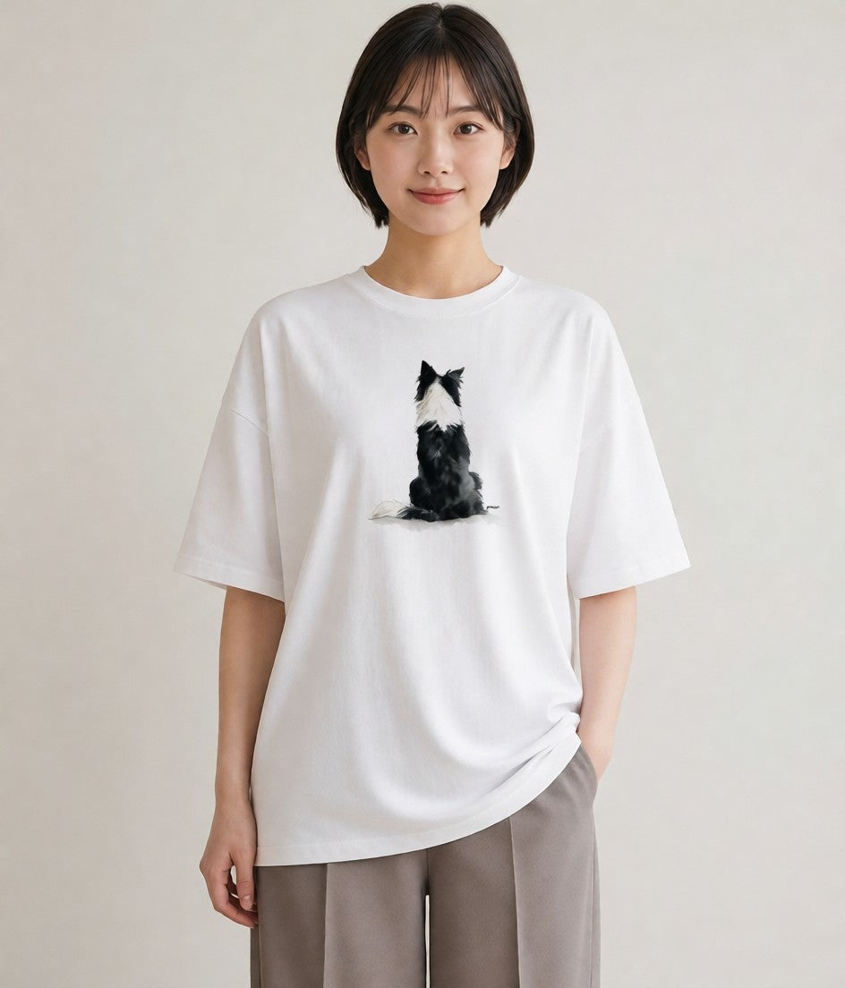 半袖Tシャツ レディース いぬ 犬 ワンコ イラスト シンプル 帰省 ラフ 白T YMAZO