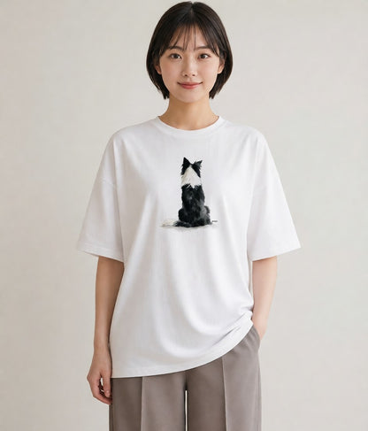 半袖Tシャツ レディース いぬ 犬 ワンコ イラスト シンプル 帰省 ラフ 白T YMAZO