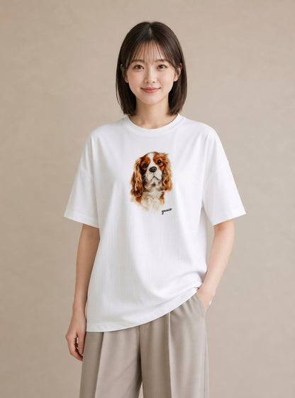グラフィックTシャツ レディース キャバリア 犬 いぬ イラスト ユニーク ギフト 母の日 白T YMAZO