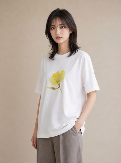 Tシャツ レディース パンジー 花 花柄 イラスト ゆるかわ 普段着 週末コーデ 白T YMAZO