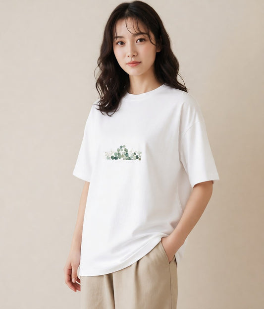 デザインTシャツ レディース ユーカリ 植物 ボタニカル イラスト 韓国風 ママ カフェ服 白T YMAZO