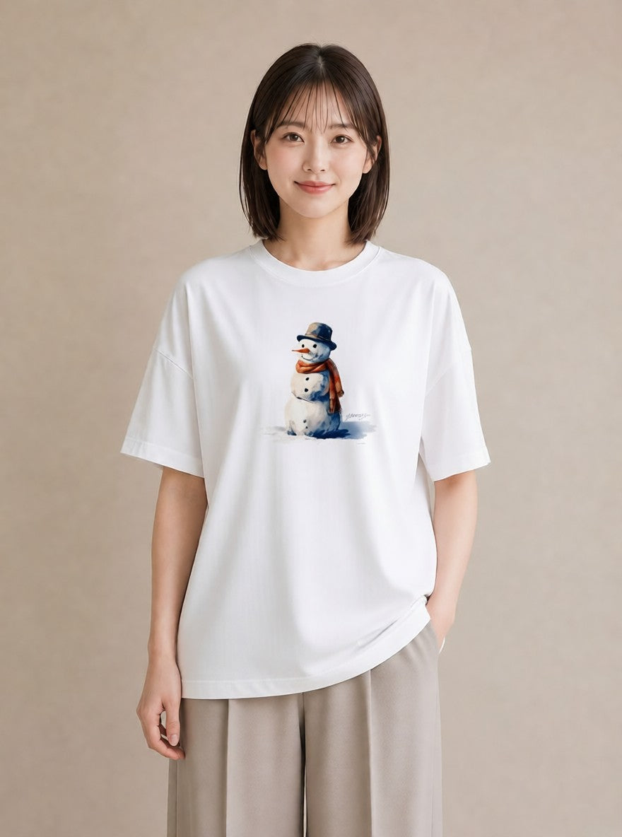 Tシャツ レディース 雪 星空 宇宙 イラスト ポップ 秋コーデ おしゃれギフト 白T YMAZO