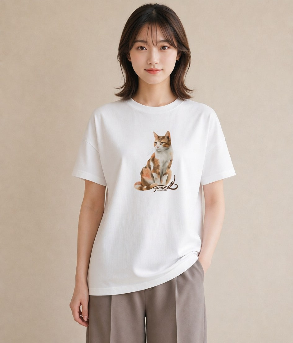 半袖Tシャツ レディース 靴下猫 猫 ねこ イラスト アート風 カフェ服 クリスマス 白T YMAZO