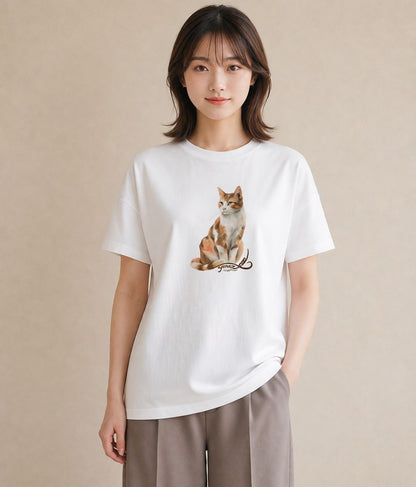 半袖Tシャツ レディース 靴下猫 猫 ねこ イラスト アート風 カフェ服 クリスマス 白T YMAZO