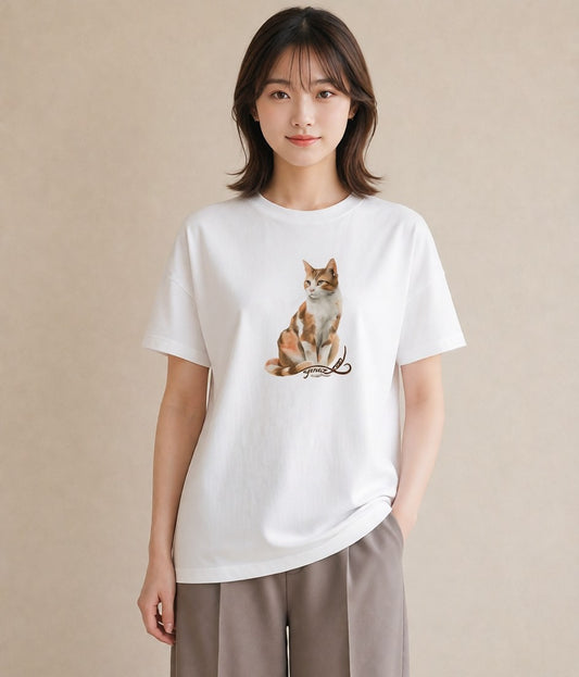 半袖Tシャツ レディース 靴下猫 猫 ねこ イラスト アート風 カフェ服 クリスマス 白T YMAZO