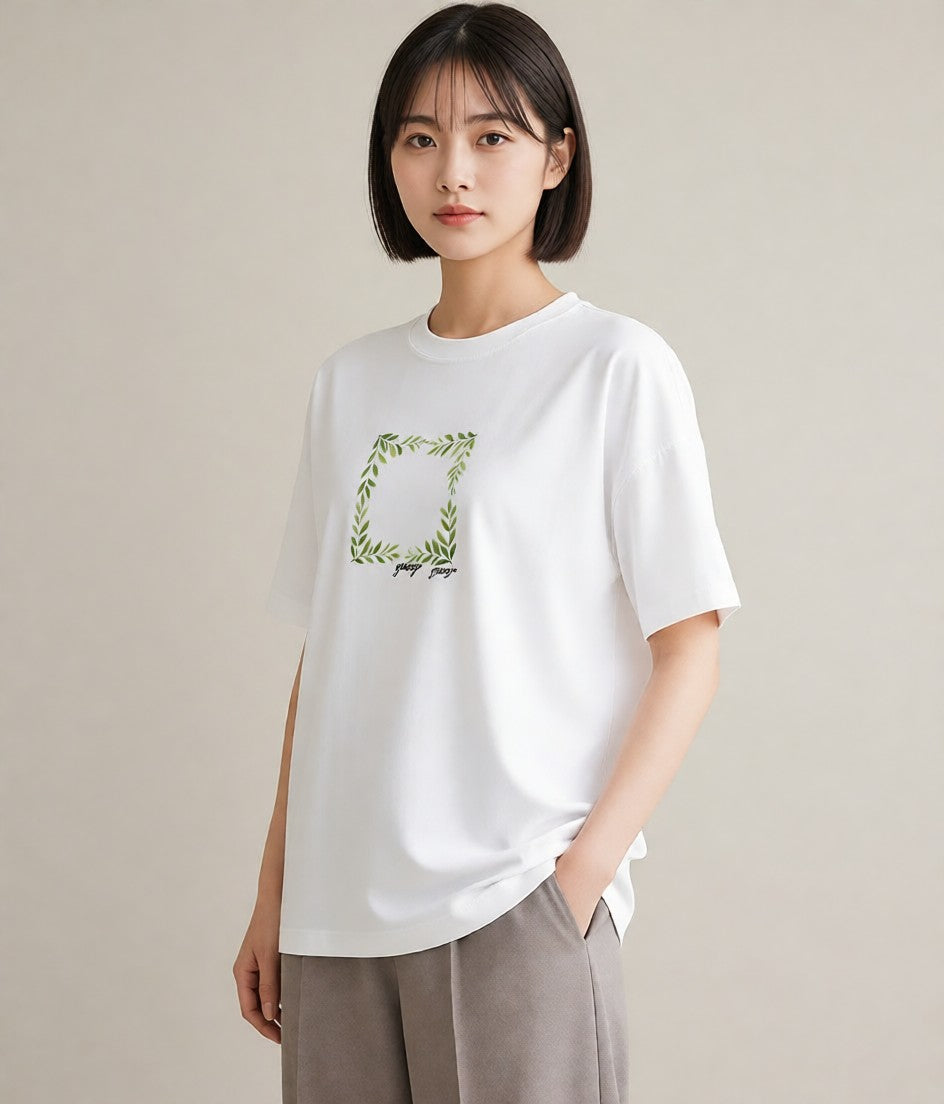 グラフィックTシャツ レディース ボタニカル 植物 イラスト 普段使い カジュアルコーデ 買い物 白T YMAZO