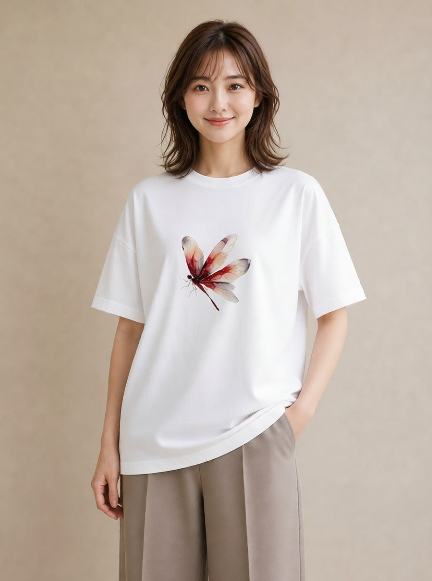 デザインTシャツ レディース ホタル 昆虫 虫 イラスト 休日コーデ 買い物 夏コーデ 白T YMAZO