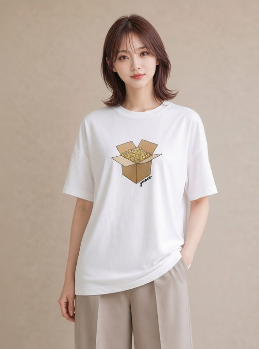 プリントTシャツ レディース ポップコーン 食べ物 フード イラスト 手描き風 夏コーデ 通学 白T YMAZO