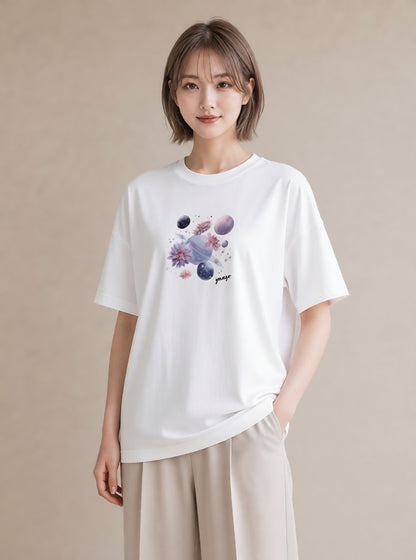プリントTシャツ レディース 獅子座 星空 宇宙 イラスト ユニーク 姉妹 送別ギフト 白T YMAZO
