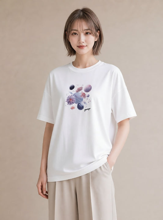 プリントTシャツ レディース 獅子座 星空 宇宙 イラスト ユニーク 姉妹 送別ギフト 白T YMAZO