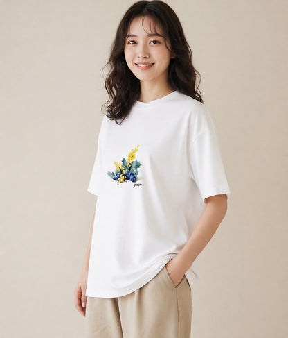 プリントTシャツ レディース 木の実 植物 ボタニカル イラスト 韓国風 レイヤード 友達ギフト 白T YMAZO