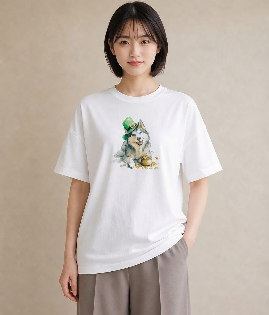 プリントTシャツ レディース シベリアンハスキー 犬 いぬ イラスト レイヤード 友達ギフト 白T YMAZO