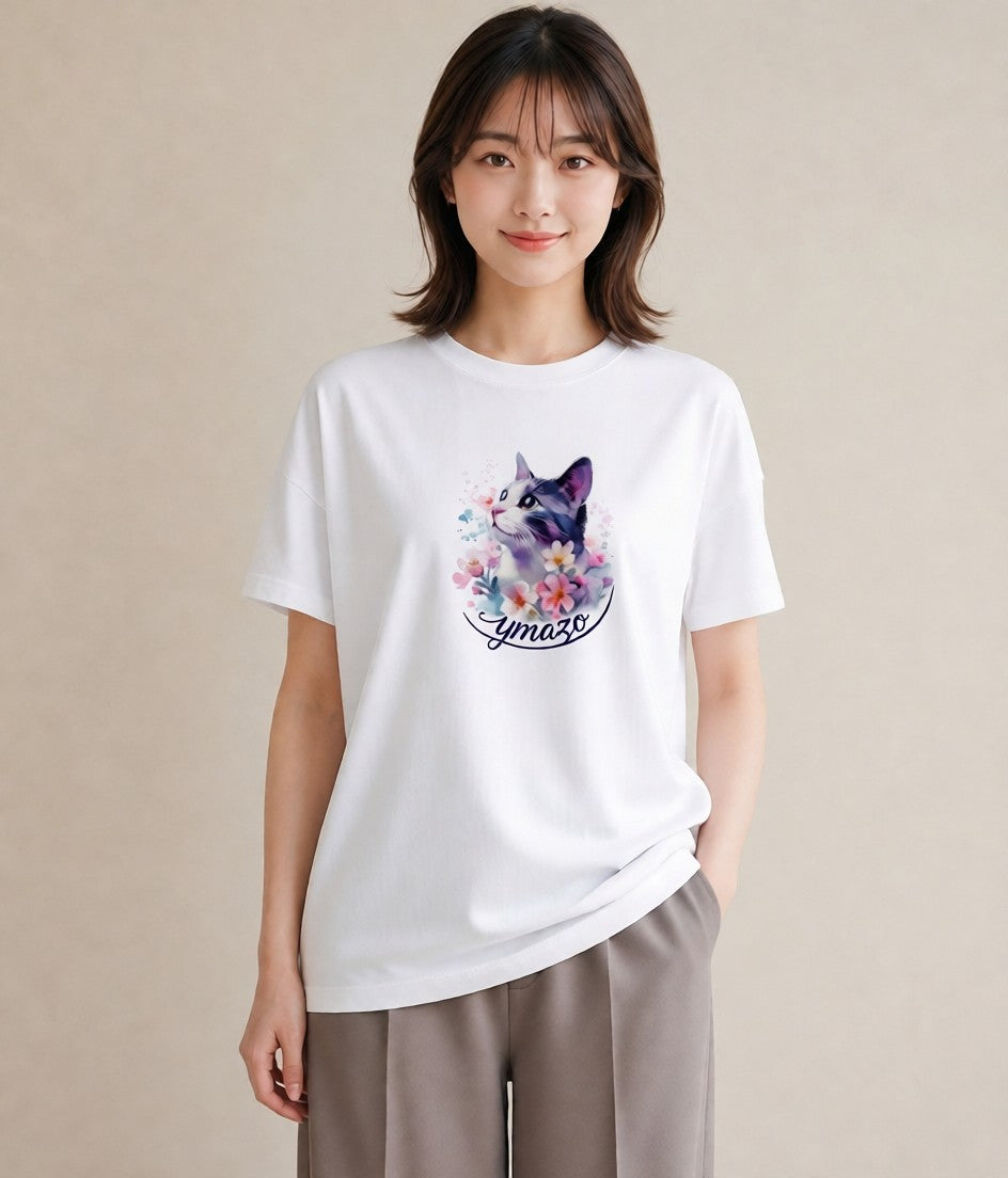 プリントTシャツ レディース 猫の手 猫 ねこ イラスト 手描き風 姉妹 送別ギフト 白T YMAZO