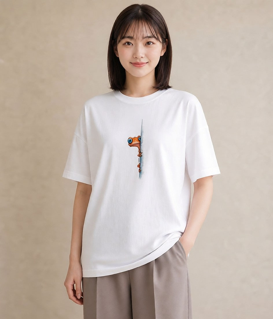 半袖Tシャツ レディース アマガエル ペット 動物 イラスト ガーリー ママ カフェ服 白T YMAZO