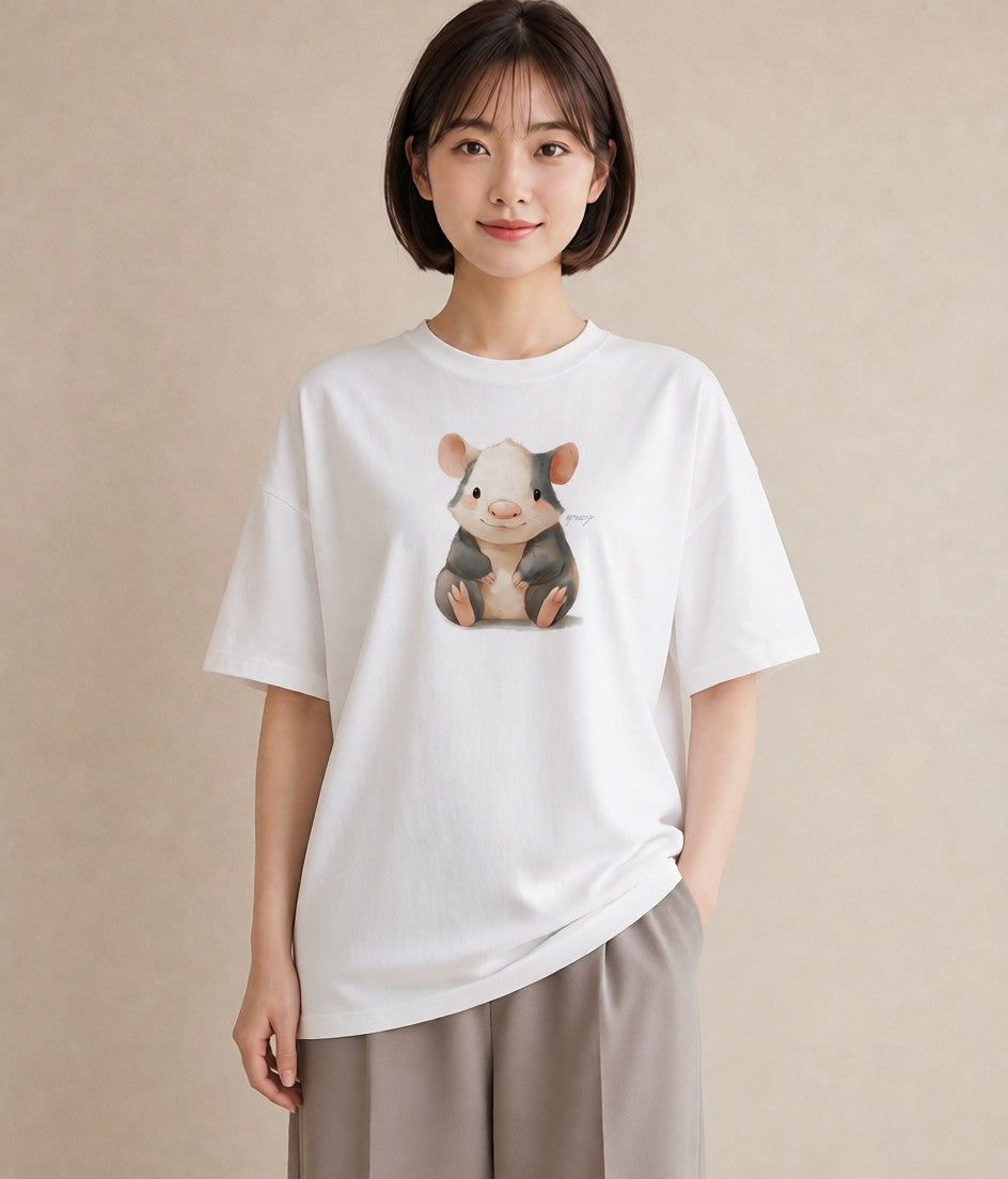 Tシャツ レディース デグー ペット 動物 イラスト きれいめ 通学 誕生日プレゼント 白T YMAZO