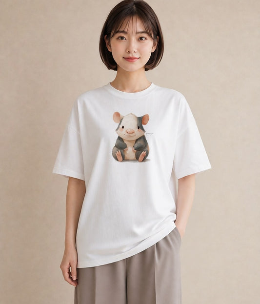 Tシャツ レディース デグー ペット 動物 イラスト きれいめ 通学 誕生日プレゼント 白T YMAZO