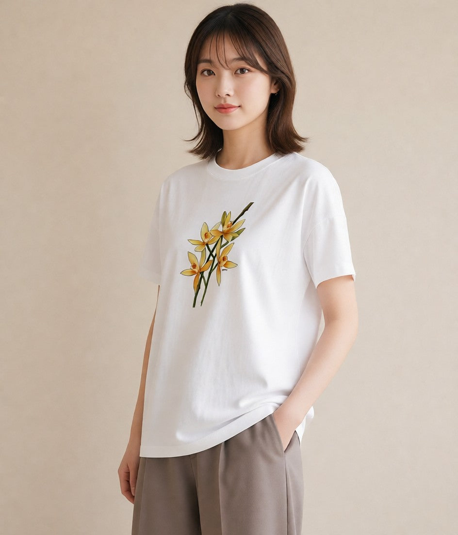 グラフィックTシャツ レディース ゆり 百合 花 花柄 イラスト ラフ カジュアルコーデ 買い物 白T