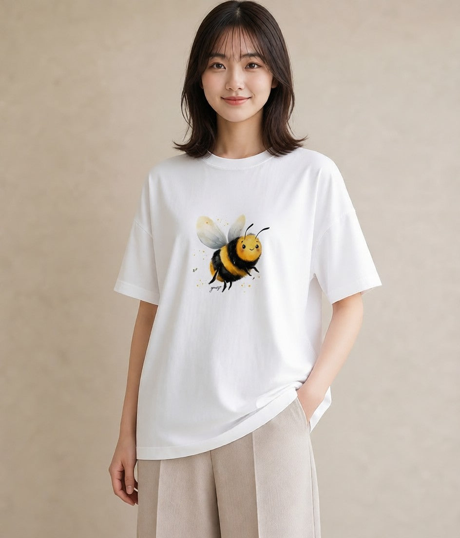 プリントTシャツ レディース ハニー 食べ物 フード イラスト ミニマル 買い物 夏コーデ 白T YMAZO