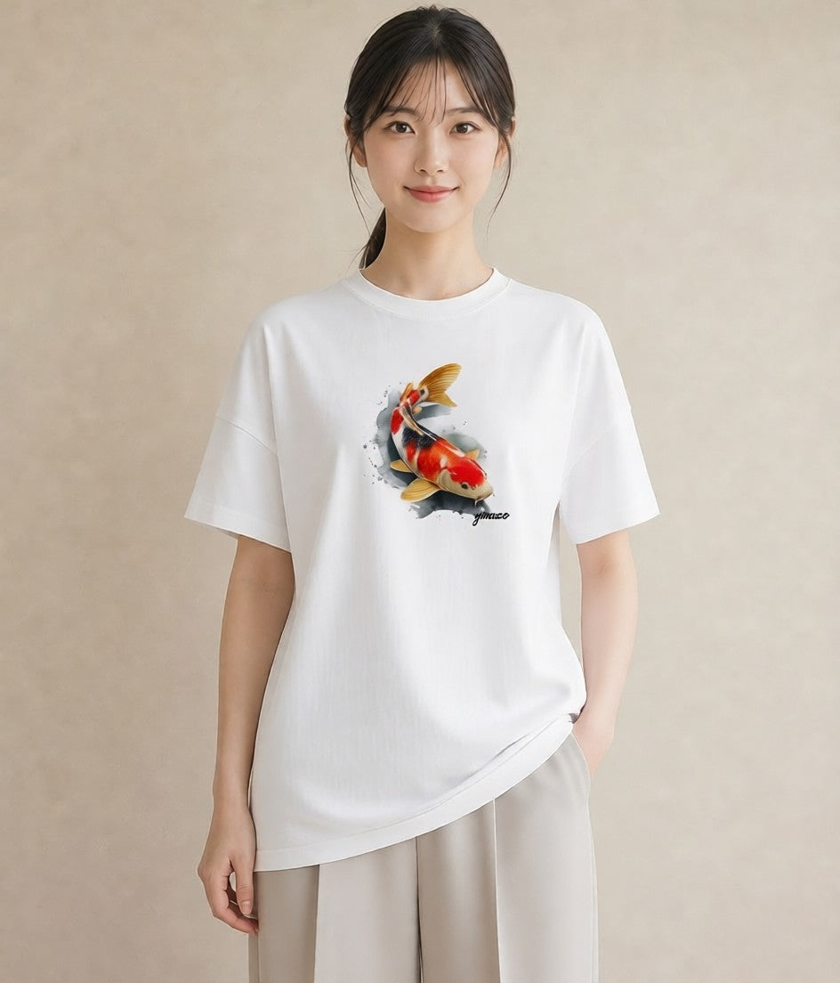 Tシャツ レディース 出目金 ペット 動物 イラスト 抜け感 自分用 ルームウェア 白T YMAZO