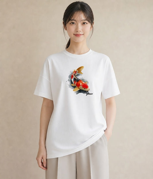 Tシャツ レディース 出目金 ペット 動物 イラスト 抜け感 自分用 ルームウェア 白T YMAZO
