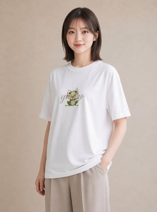 デザインTシャツ レディース アマガエル ペット 動物 イラスト 旅行コーデ お出かけ 普段着 白T YMAZO