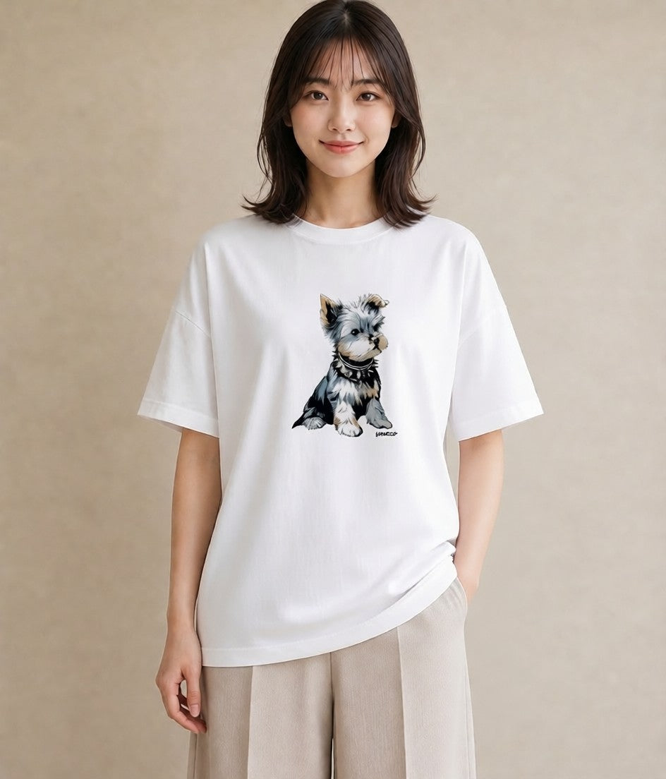 Tシャツ レディース ヨークシャーテリア 犬 いぬ イラスト ナチュラル 姉妹 送別ギフト 白T YMAZO