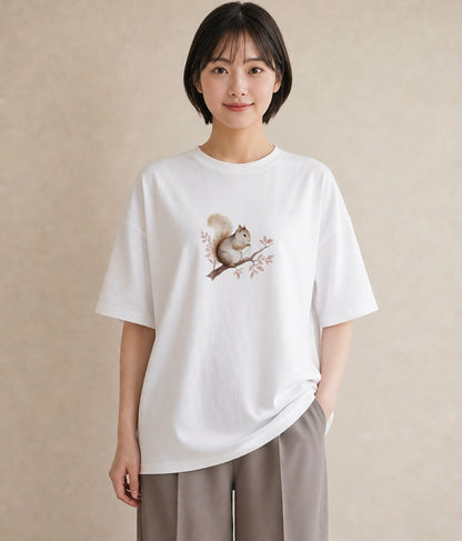 プリントTシャツ レディース シマリス ペット 動物 イラスト ポップ 買い物 夏コーデ 白T YMAZO