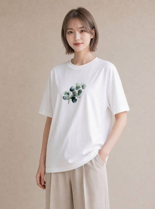 デザインTシャツ レディース 夕暮れ バルコニー 夕焼け ナチュラル アンティーク イラスト ガーリー お出かけ 普段着 白T