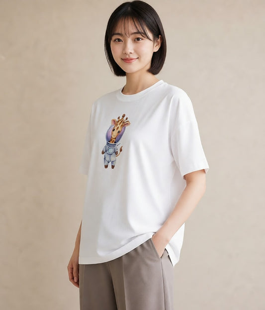 半袖Tシャツ レディース ロケット 星空 宇宙 イラスト 普段使い カジュアルコーデ 買い物 白T YMAZO