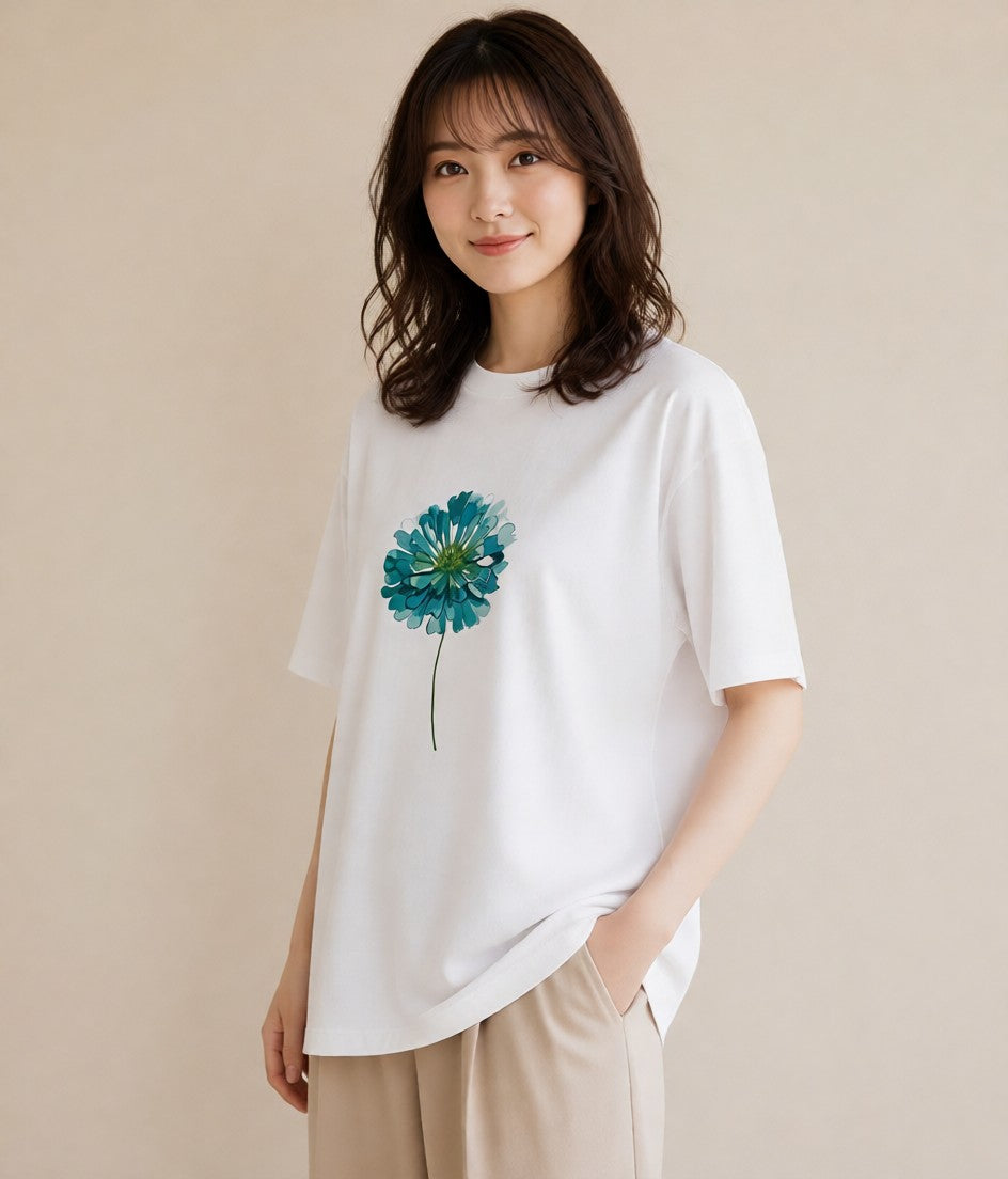 グラフィックTシャツ レディース クローバー 四つ葉 花 花柄 イラスト 綿100 デート 白T