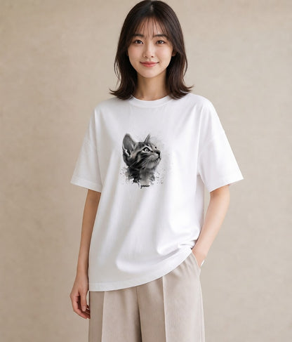 プリントTシャツ レディース 三毛猫 みけねこ 三毛 猫 ねこ イラスト 個性的 ミセス 春コーデ 白T YMAZO