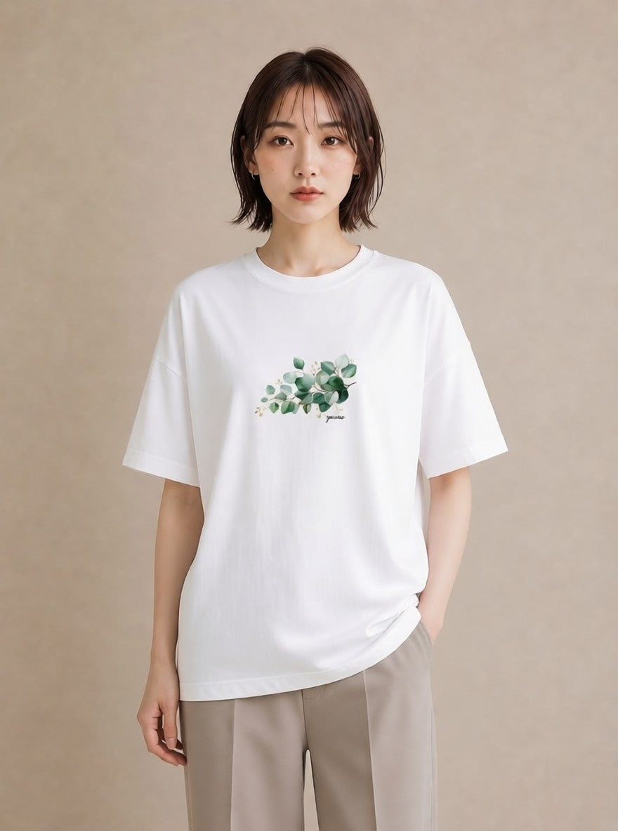 半袖Tシャツ レディース 葉っぱ 植物 ボタニカル イラスト 個性的 旅行 母娘コーデ 白T YMAZO