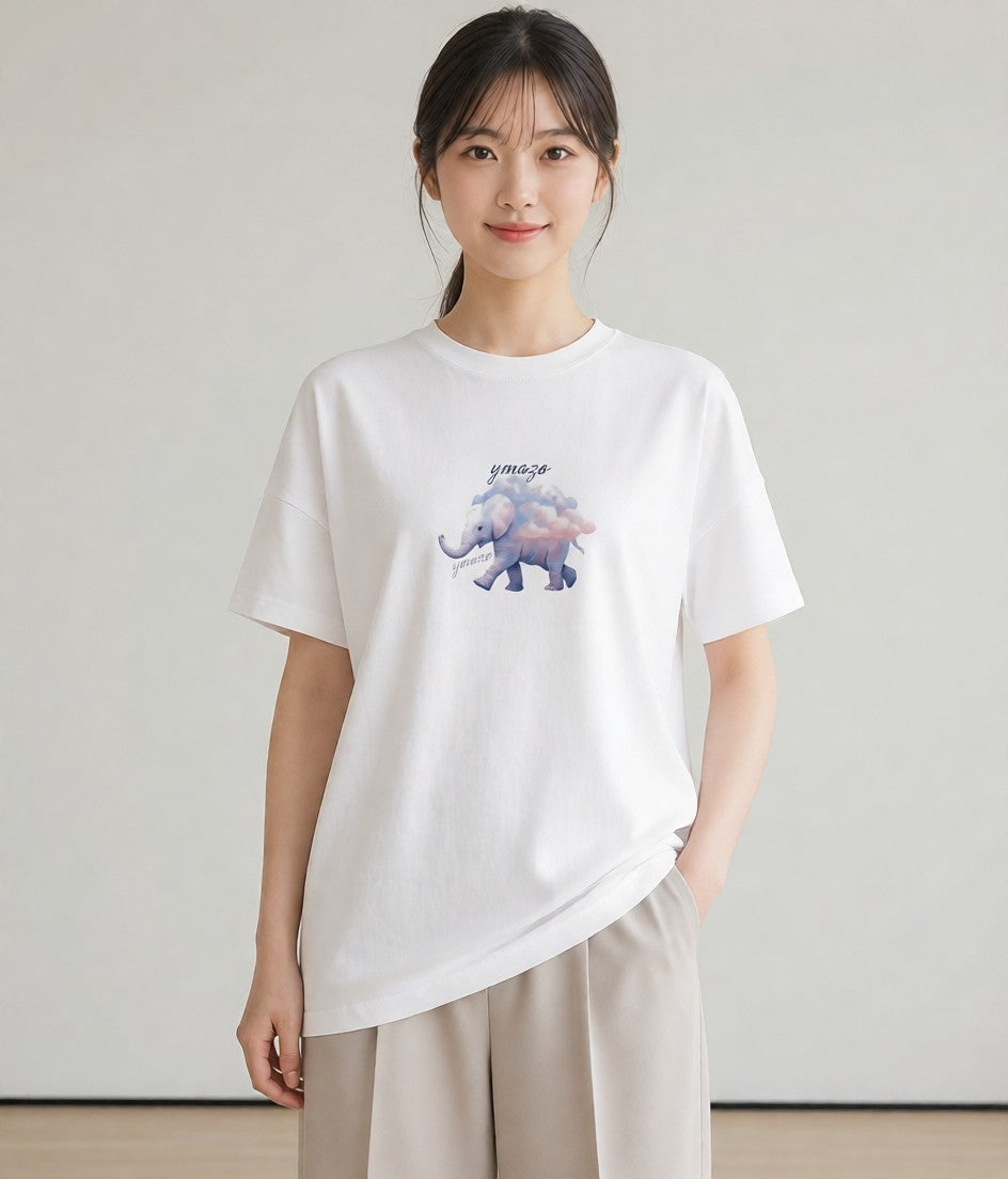 グラフィックTシャツ レディース ぞう 動物 アニマル イラスト ポップ 春服 ミセス 白T YMAZO