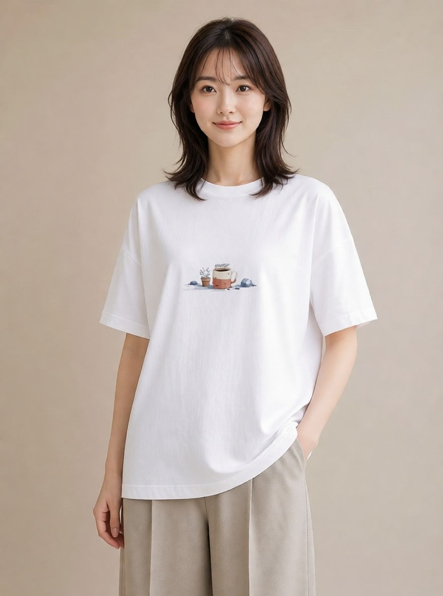 プリントTシャツ レディース ココア 食べ物 フード イラスト アート風 20代 カジュアルコーデ 白T YMAZO