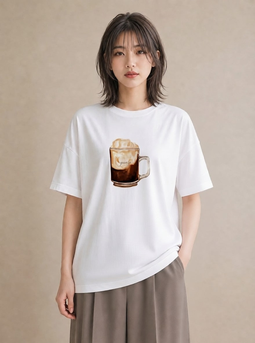 Tシャツ レディース エスプレッソ 食べ物 フード イラスト ガーリー 女性 旅行用 白T YMAZO